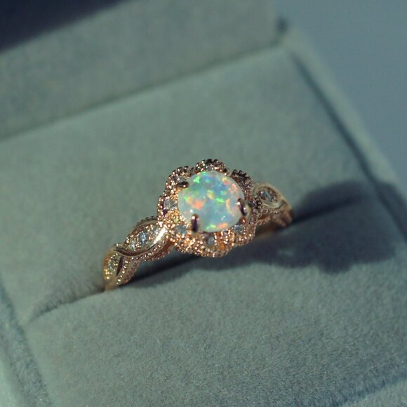 Sweet Opal Stone Pave CZ Woven Carved Beautiful Rings for Women, EVGG1334 - Picture 5 of 6
